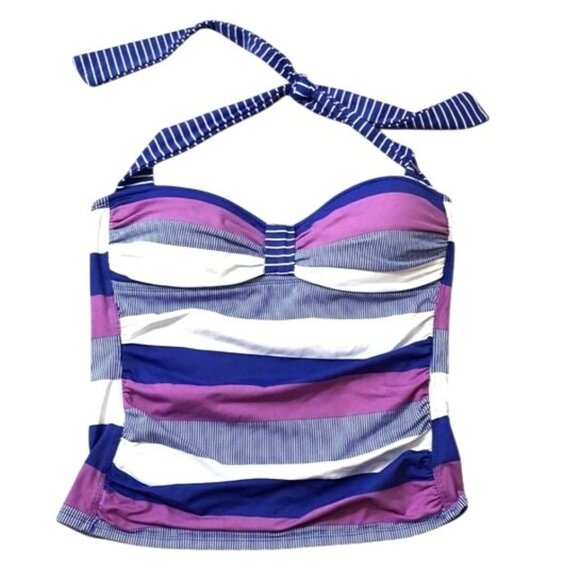 Tommy Bahama Blue Pink Stripe Halter Tankini S Rare - Picture 1 of 12
